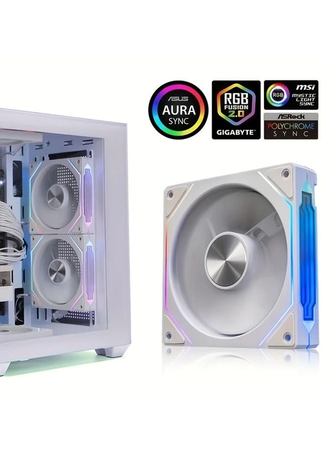 OUYUANSU مروحة علبة كمبيوتر مقاس 120 مم RGB، تدفق هواء عالي، هادئة، ARGB متزامن، أمامية، سوداء - Image 1